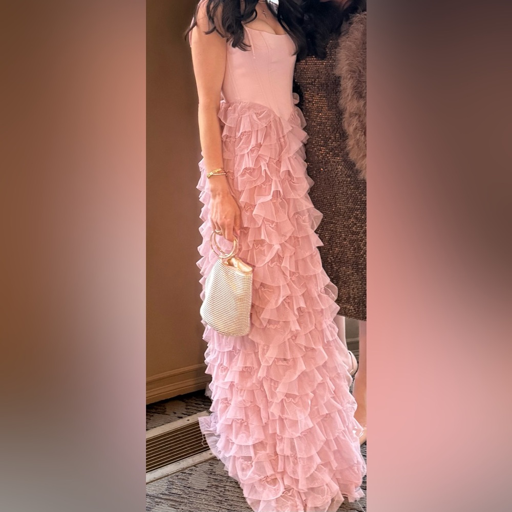 Show Me Your MuMu Pink Ruffle Prom Dress